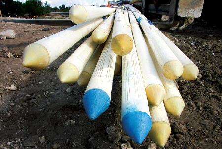 A photo of well points  lengths of slotted PVC pipe with end caps awaiting a Ranger pipe crew on an I-595 project in Ft. Lauderdale  was published in Transportation Builders annual Through The Lens feature, which showcased construction images from across the nation (October/November 2011). (Photo by Carl Thiemann)