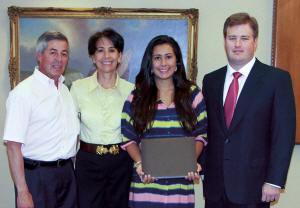 Lina Maria Cajiao, daughter of Raul Cajiao, Terminal Operator at South Florida Materials Corp., will be attending Florida Atlantic University to earn a Nursing degree. Shown are Lina and her parents, with Christopher Vecellio, right. (Photo by Carl Thiemann)