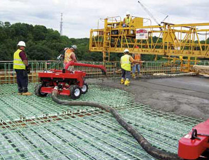 Pouring concrete for the bridge deck on V&G's East Beckley (WV) Bypass Project. (Photo by Matt Farley)